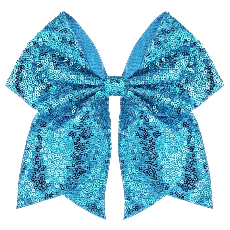 Zolyco Large Glitter Cheer Bows Clips, Jumbo Big 7 Inch Cheerleading Sequin Hair Bow Hair Accessories for Teens Girls Football Sports Cheerleader Outfit Uniform (Blue) - Image 1